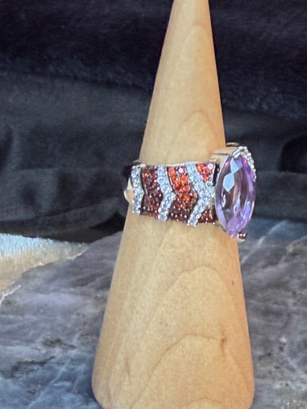 Moroccan Amethyst, Garnet & Zircon Celestial Elegance Ring Platinum over 6 - Picture 3 of 11